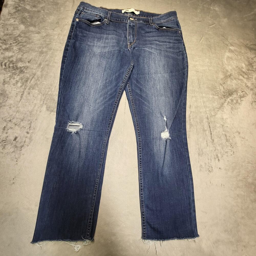 Levi's 524 Skinny Jeans Juniors 15 Blue Cropped Raw Hem Medium Wash Distressed